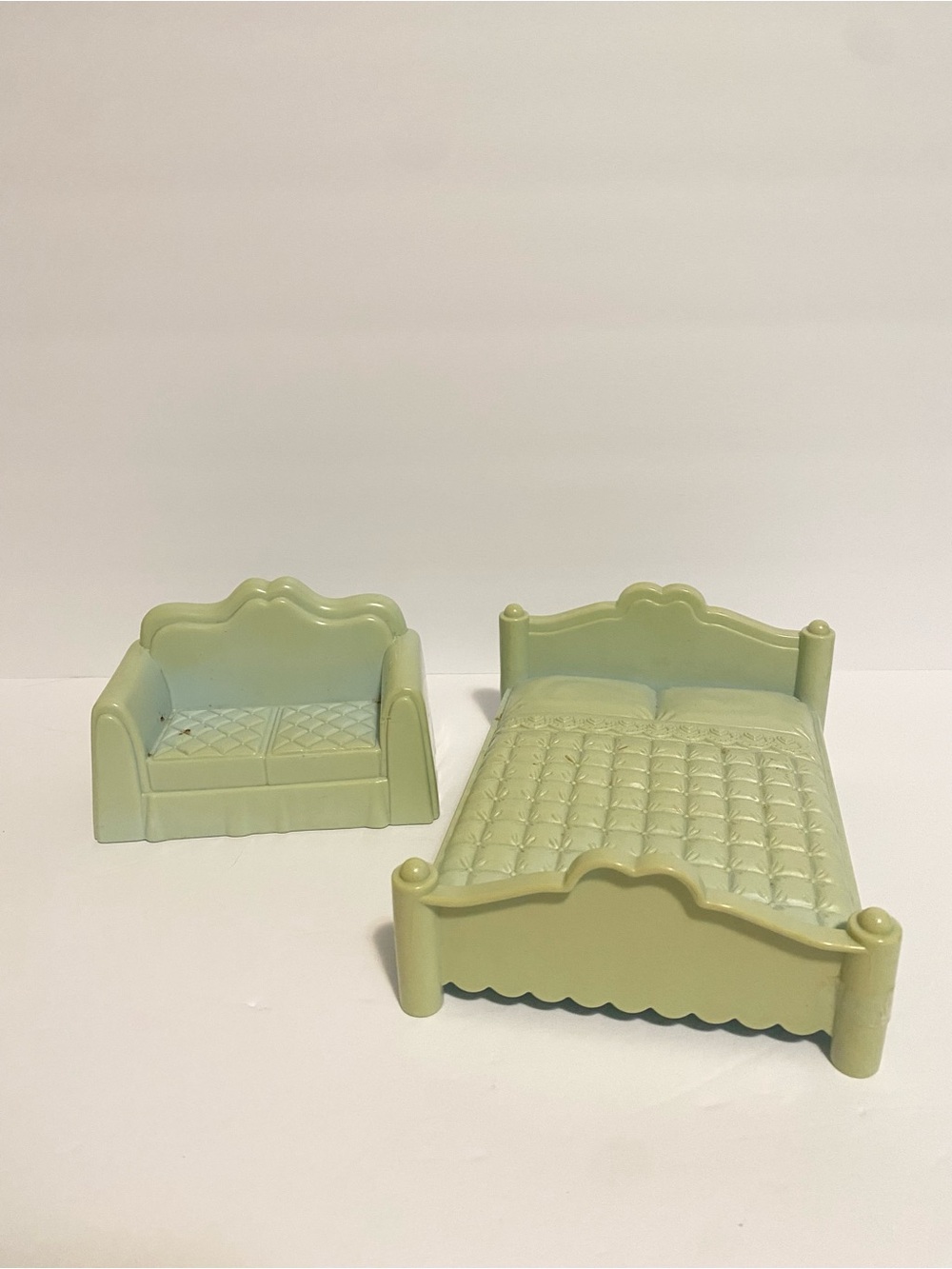 Vintage Playskool Victorian Dollhouse Furniture Bedroom Blue Chair Set 1990s